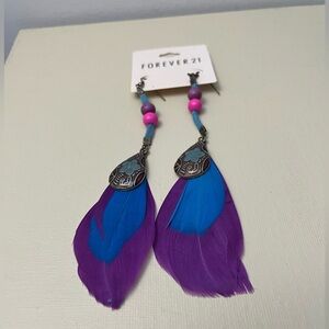 Forever 21 Colorful Boho Feather Earrings Purple & Blue